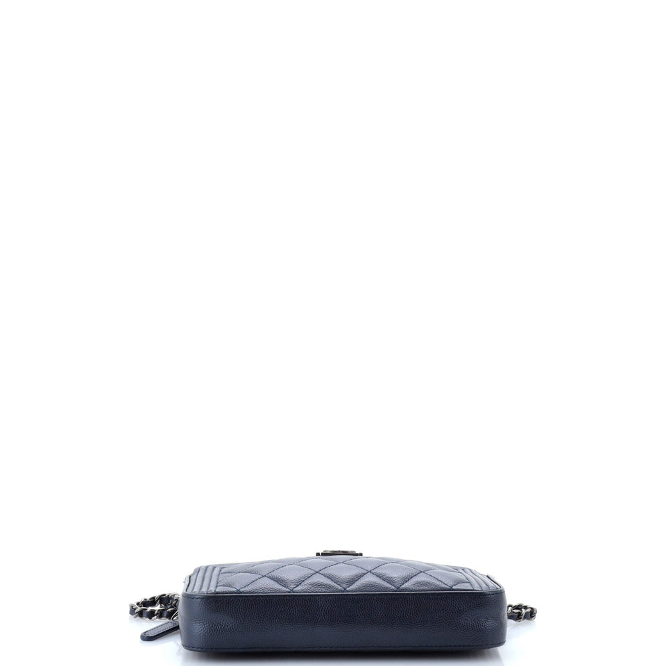 Boy Double Zip Clutch with Chain Quilted Caviar