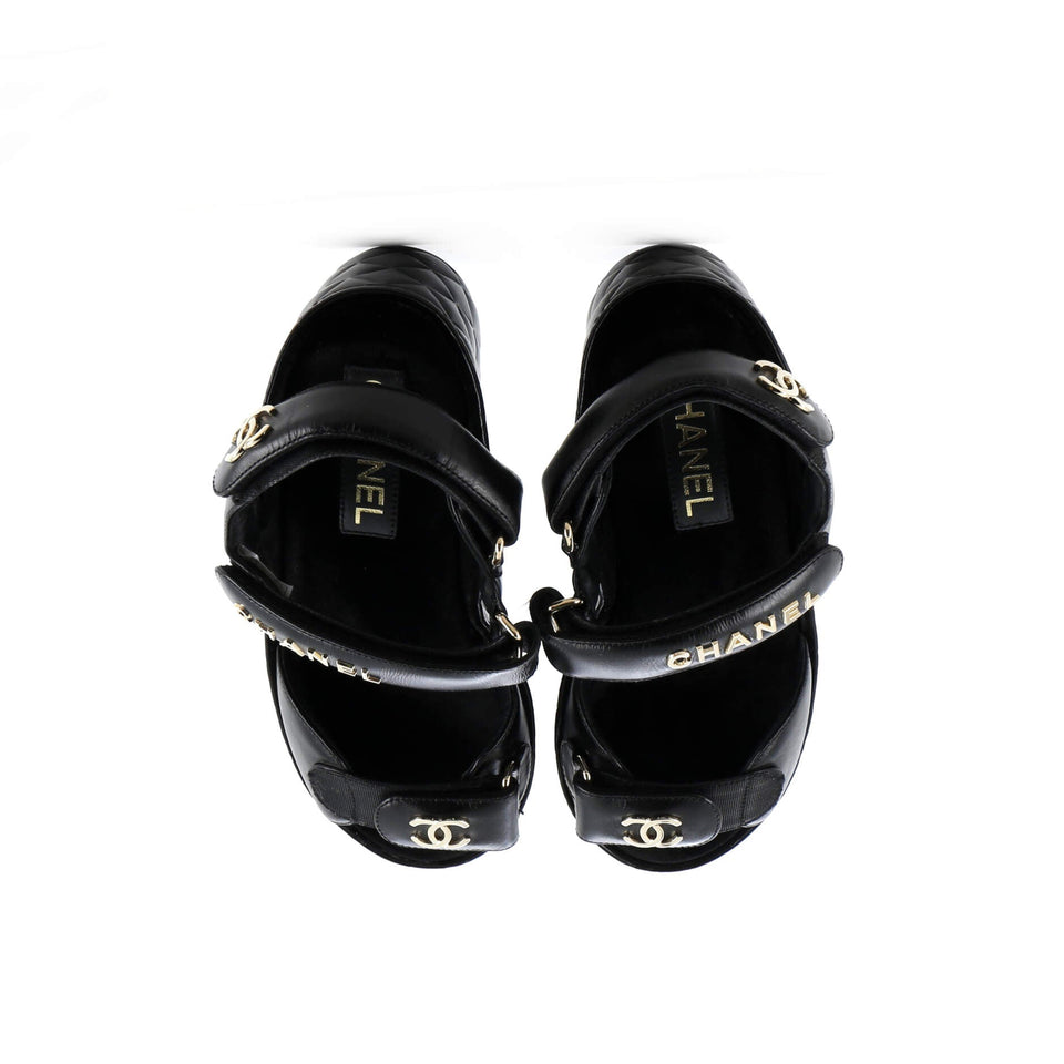 Women's Logo Velcro Strap Wedge Sandals Quilted Leather