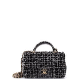 Classic Single Flap Top Handle Bag Quilted Tweed with Sequins Mini