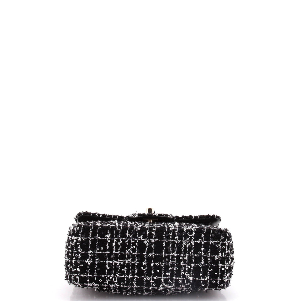 Classic Single Flap Top Handle Bag Quilted Tweed with Sequins Mini