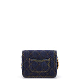Double You CC Flap Clutch with Chain Quilted Denim