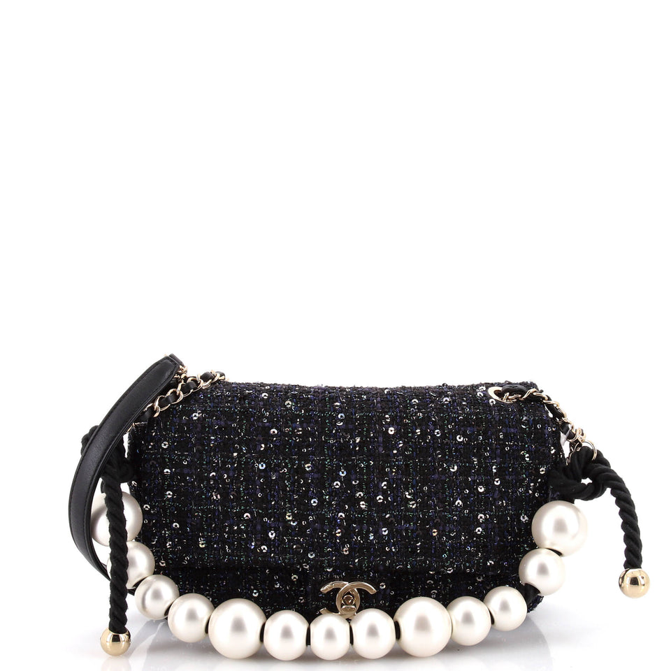 Pearl Handle Flap Bag Quilted Tweed Medium