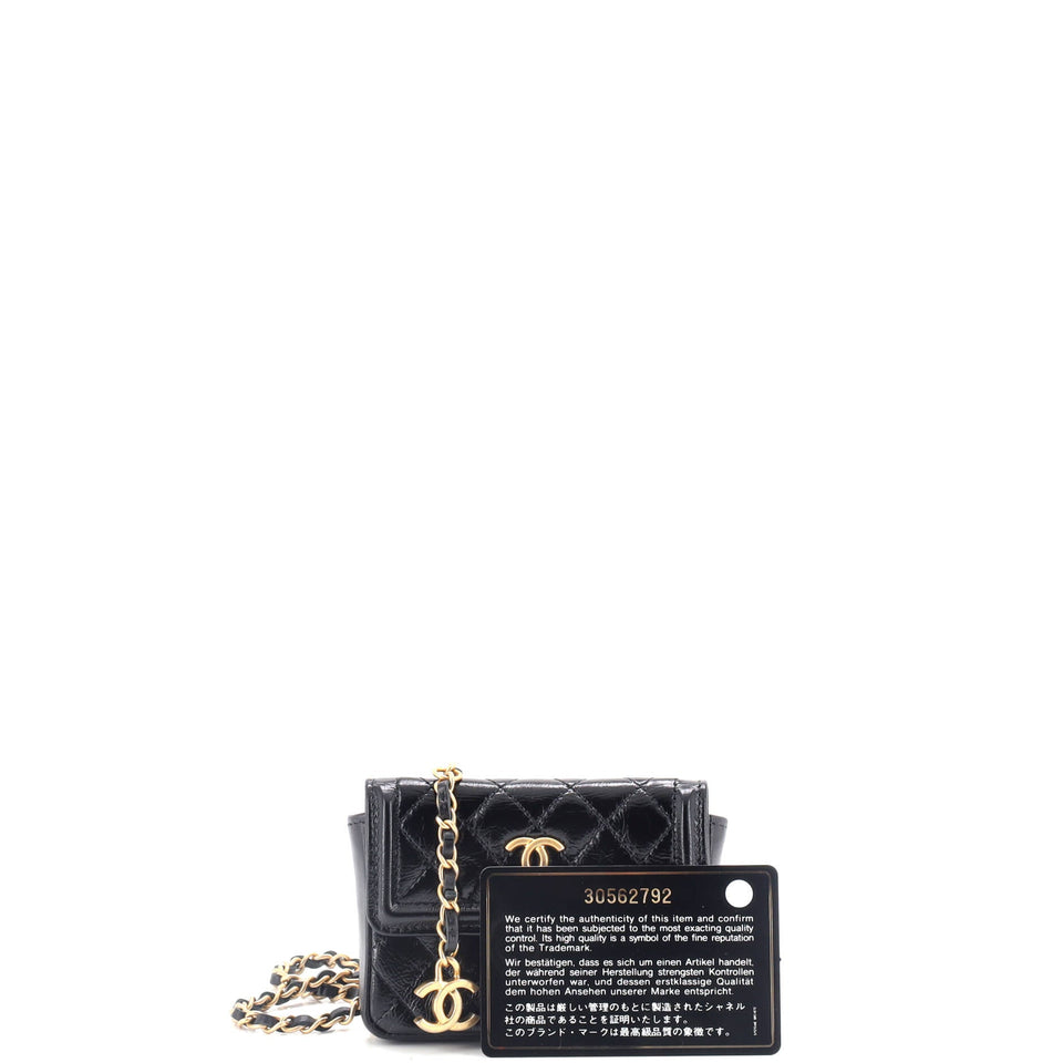CC Flap Chain Belt Bag Quilted Shiny Aged Calfskin