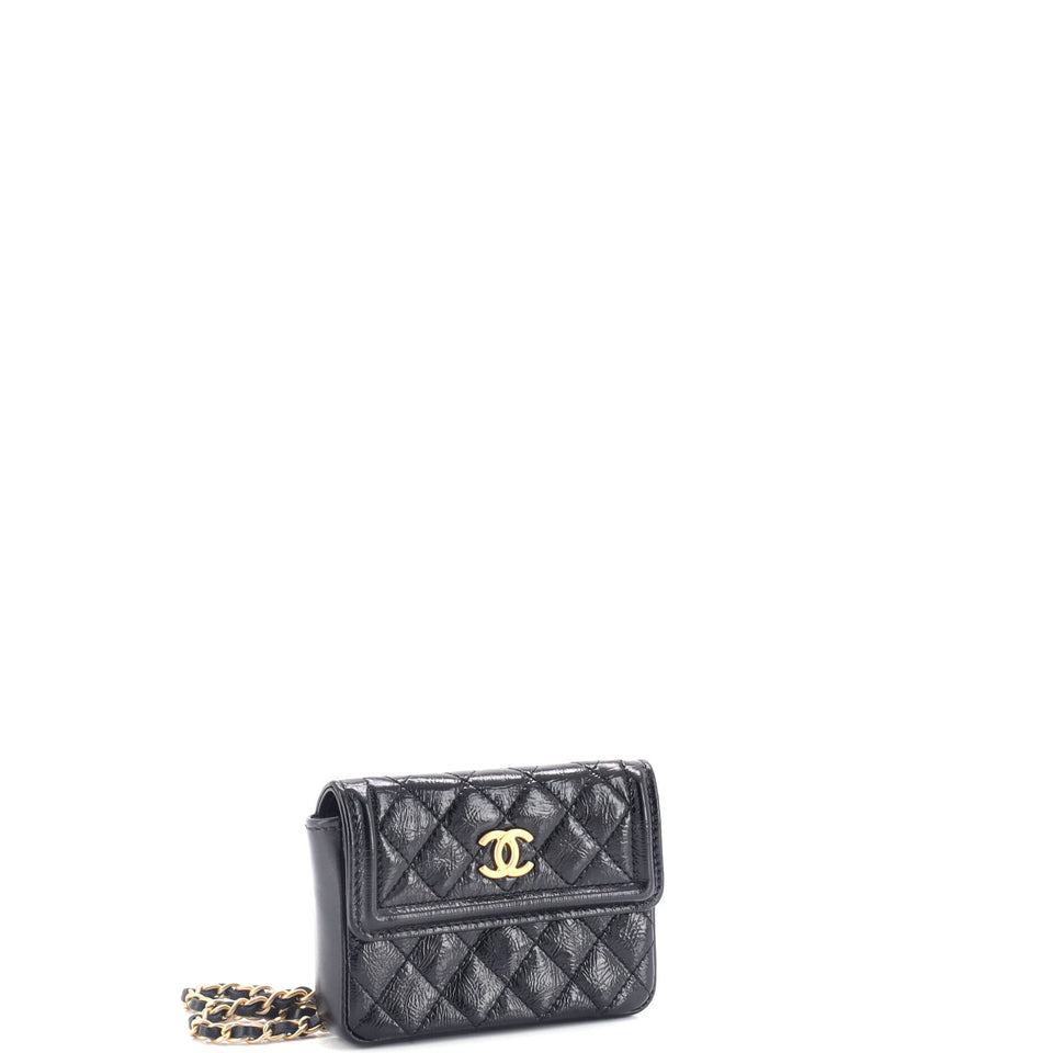 CC Flap Chain Belt Bag Quilted Shiny Aged Calfskin
