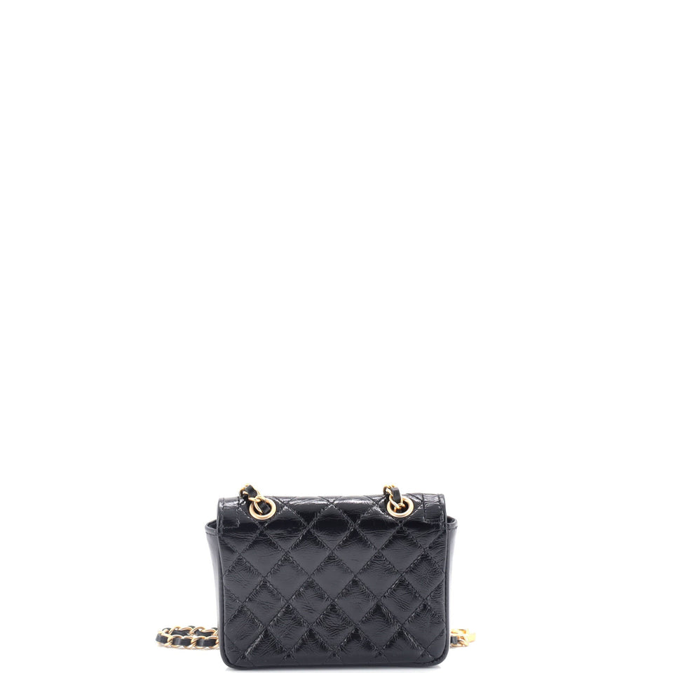 CC Flap Chain Belt Bag Quilted Shiny Aged Calfskin