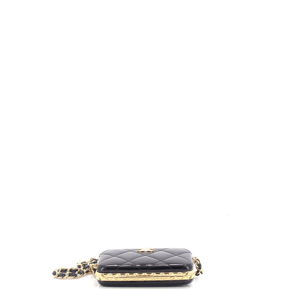 Framed Box Clutch with Chain Quilted Patent Mini