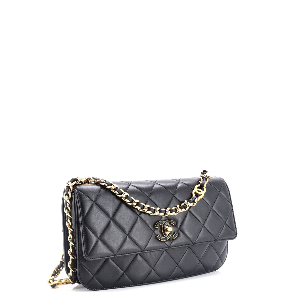 CC Enamel Compartment Chain Shoulder Bag Quilted Lambskin Small