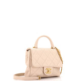 Square Top Handle Flap Bag Quilted Shiny Caviar Mini