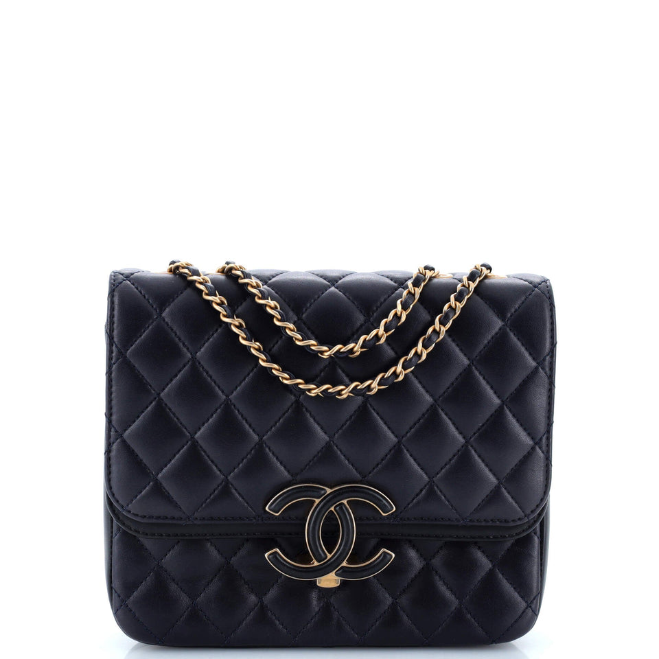 CC Chic Double Flap Bag Quilted Lambskin North South
