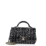 Classic Single Flap Top Handle Bag Quilted Tweed with Sequins Mini