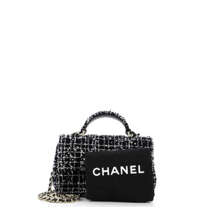 Classic Single Flap Top Handle Bag Quilted Tweed with Sequins Mini