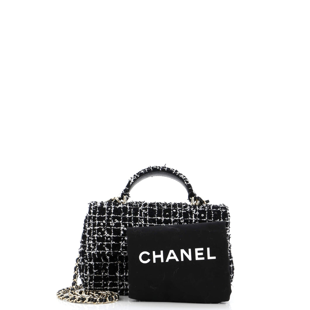 Classic Single Flap Top Handle Bag Quilted Tweed with Sequins Mini