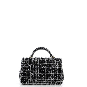 Classic Single Flap Top Handle Bag Quilted Tweed with Sequins Mini