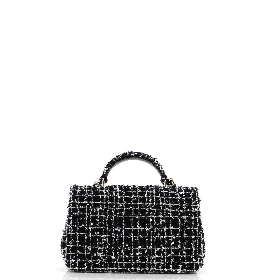 Classic Single Flap Top Handle Bag Quilted Tweed with Sequins Mini