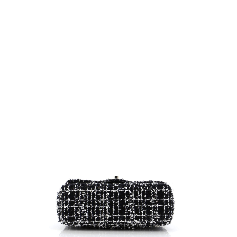 Classic Single Flap Top Handle Bag Quilted Tweed with Sequins Mini