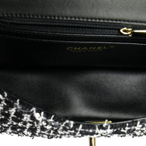 Classic Single Flap Top Handle Bag Quilted Tweed with Sequins Mini