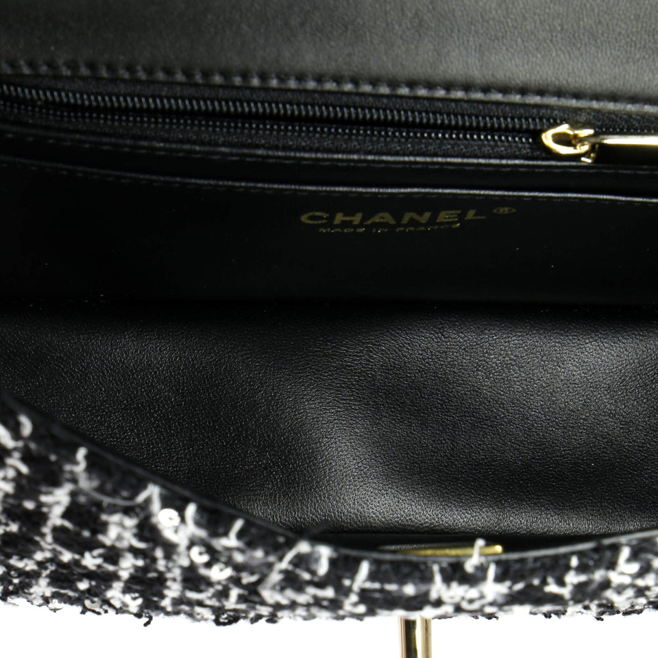 Classic Single Flap Top Handle Bag Quilted Tweed with Sequins Mini