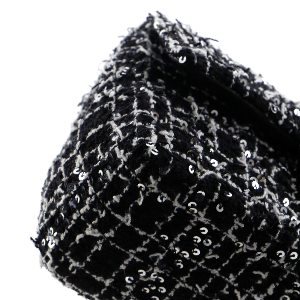 Classic Single Flap Top Handle Bag Quilted Tweed with Sequins Mini