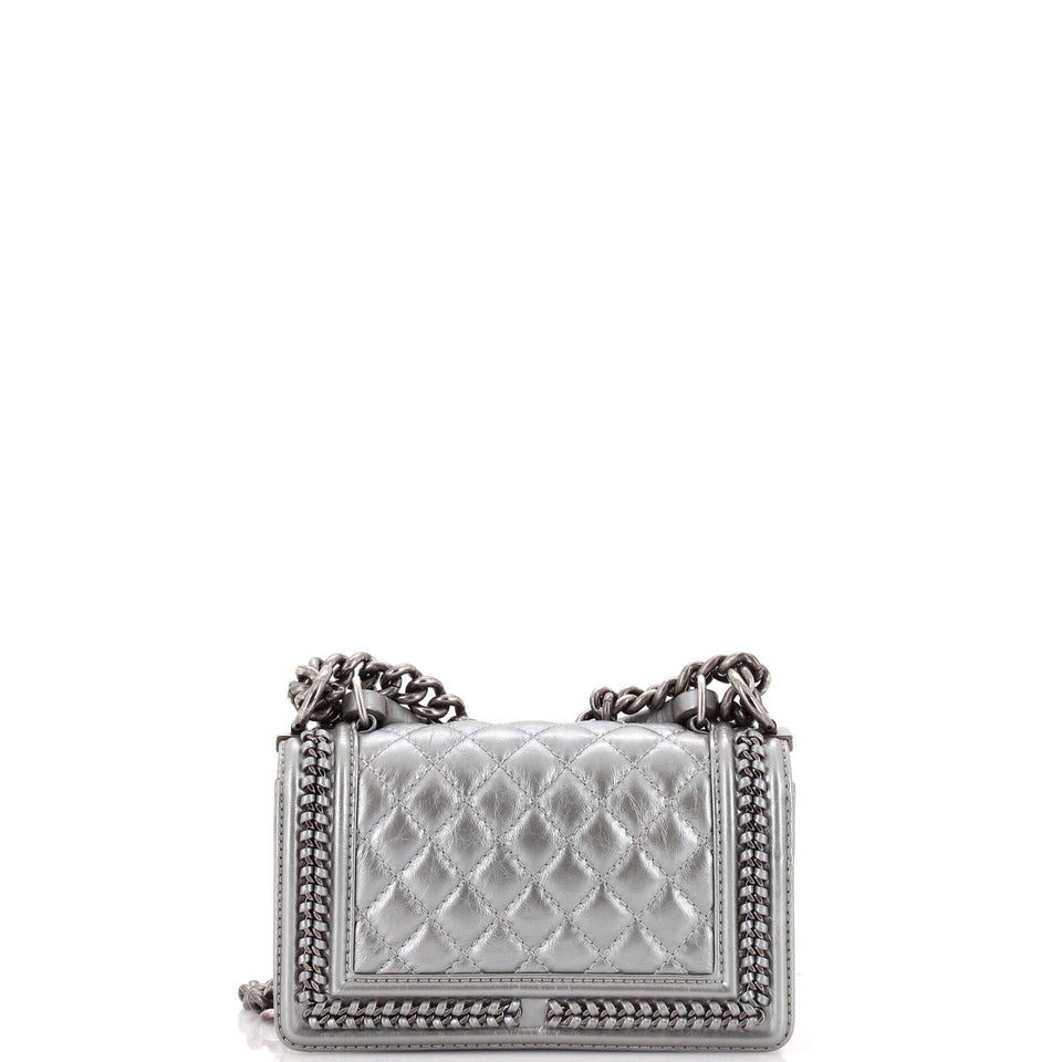 Chain Handle Boy Flap Bag Quilted Calfskin Small