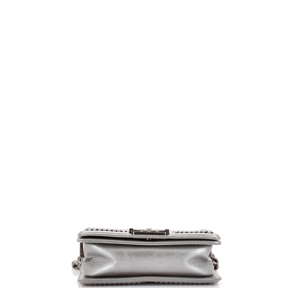 Chain Handle Boy Flap Bag Quilted Calfskin Small