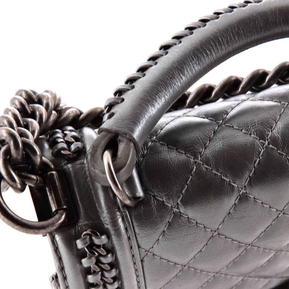 Chain Handle Boy Flap Bag Quilted Calfskin Small