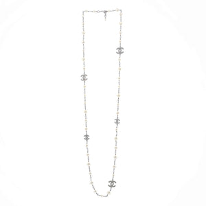 CC Station Long Necklace Metal with Faux Pearls and Crystals