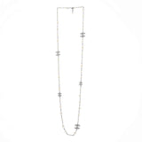 CC Station Long Necklace Metal with Faux Pearls and Crystals