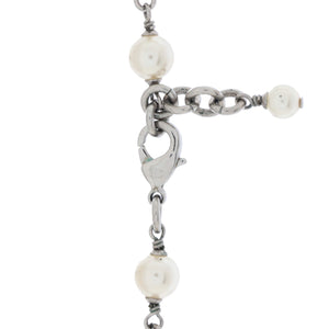 CC Station Long Necklace Metal with Faux Pearls and Crystals