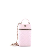 Classic Vanity Top Handle Phone Holder with Chain Quilted Lambskin