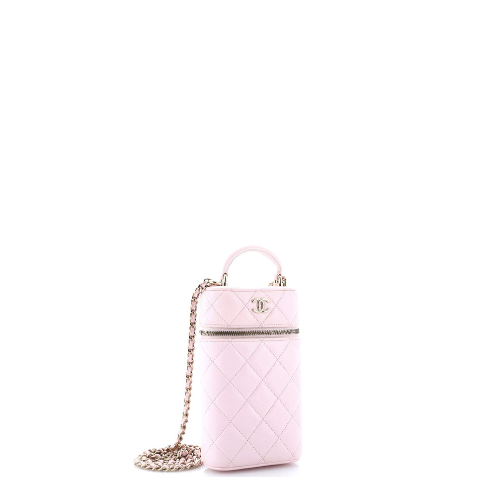Classic Vanity Top Handle Phone Holder with Chain Quilted Lambskin
