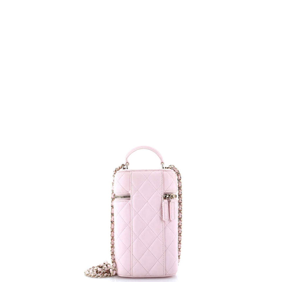 Classic Vanity Top Handle Phone Holder with Chain Quilted Lambskin