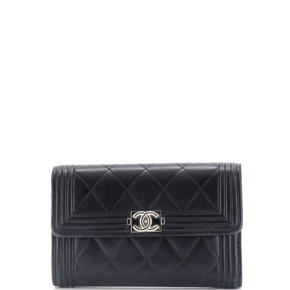 Boy Trifold Flap Wallet Quilted Lambskin Medium