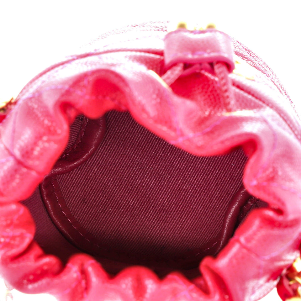 Twist Your Buttons Drawstring Bucket Bag Quilted Caviar Mini