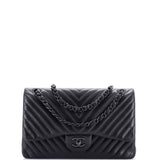 So Black Classic Double Flap Bag Chevron Lambskin Jumbo