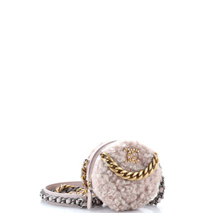 19 Round Clutch with Chain Quilted Shearling