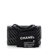 So Black Classic Double Flap Bag Chevron Crinkled Patent Medium