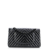 So Black Classic Double Flap Bag Chevron Crinkled Patent Medium