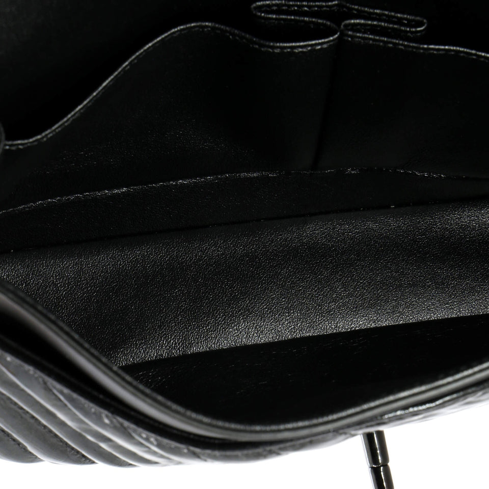So Black Classic Double Flap Bag Chevron Crinkled Patent Medium