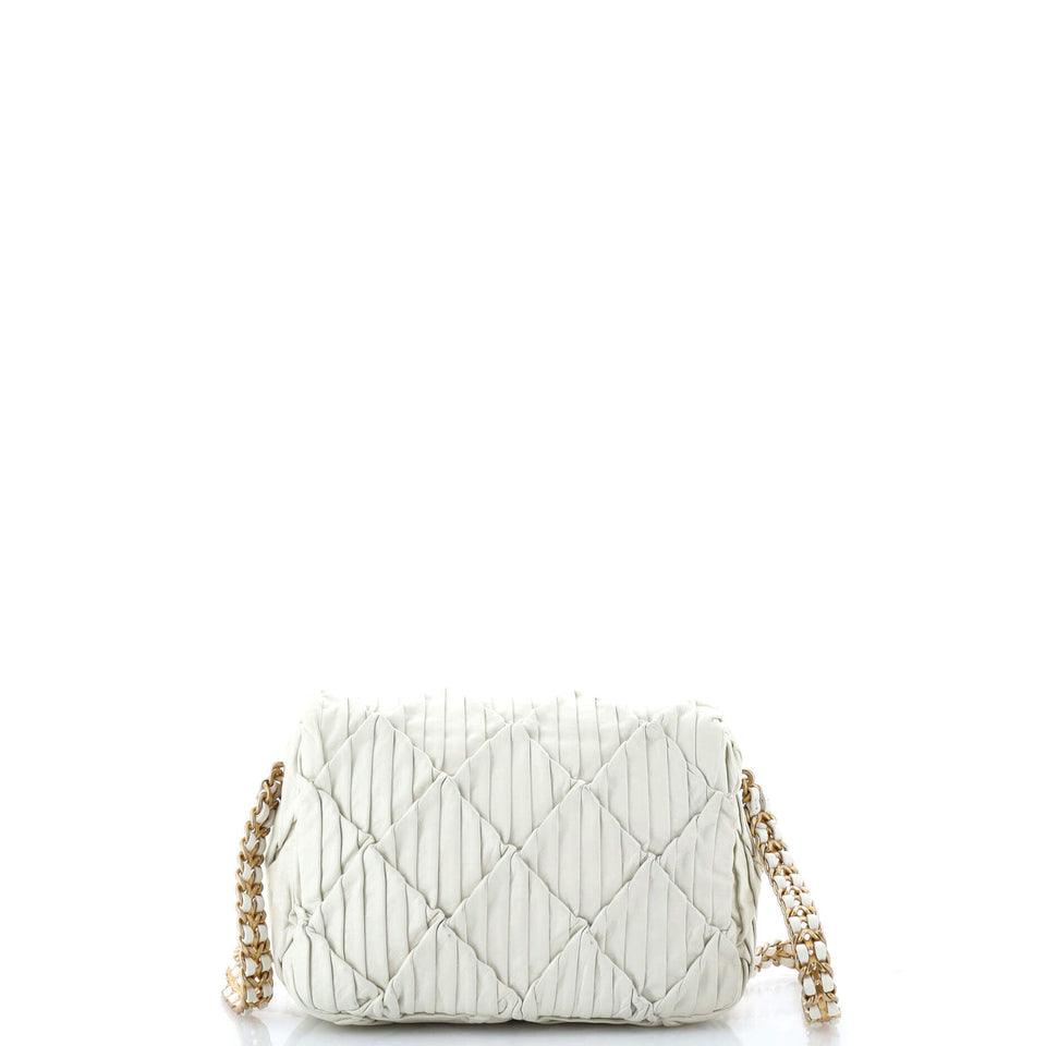 Woven Strap Medallion Chain Flap Bag Quilted Pleated Calfskin Small
