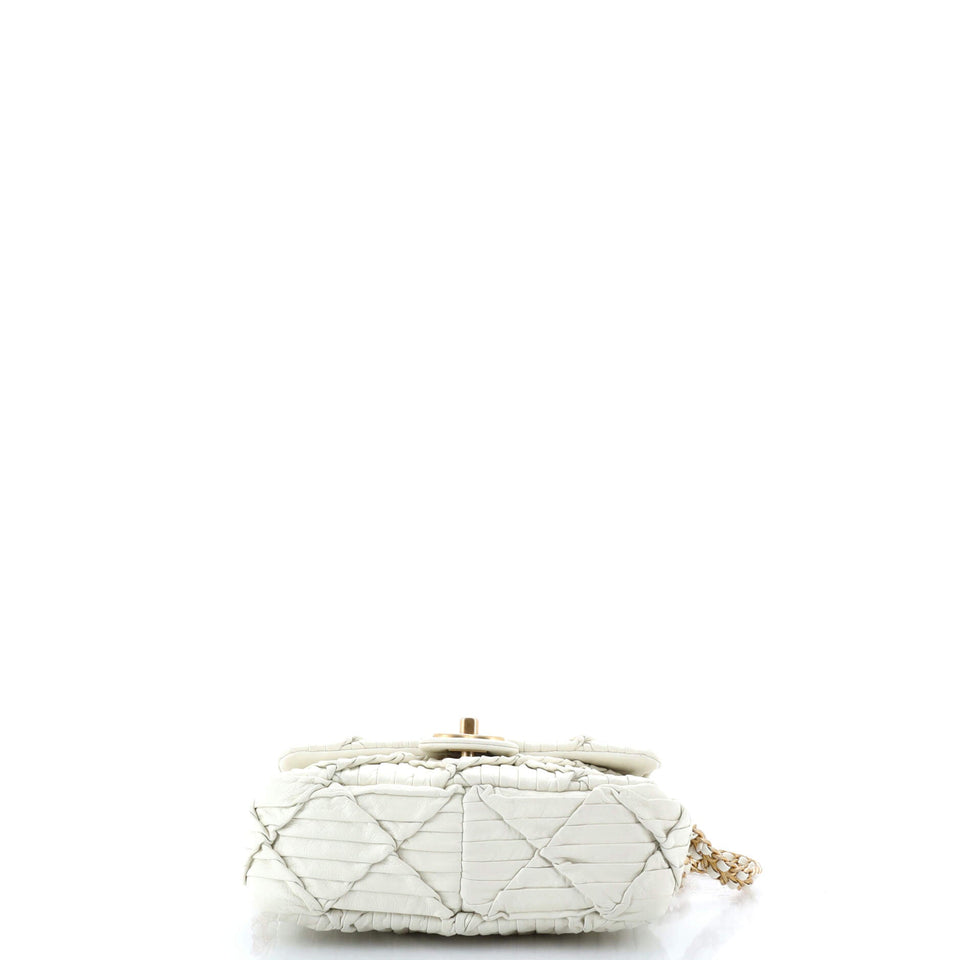 Woven Strap Medallion Chain Flap Bag Quilted Pleated Calfskin Small
