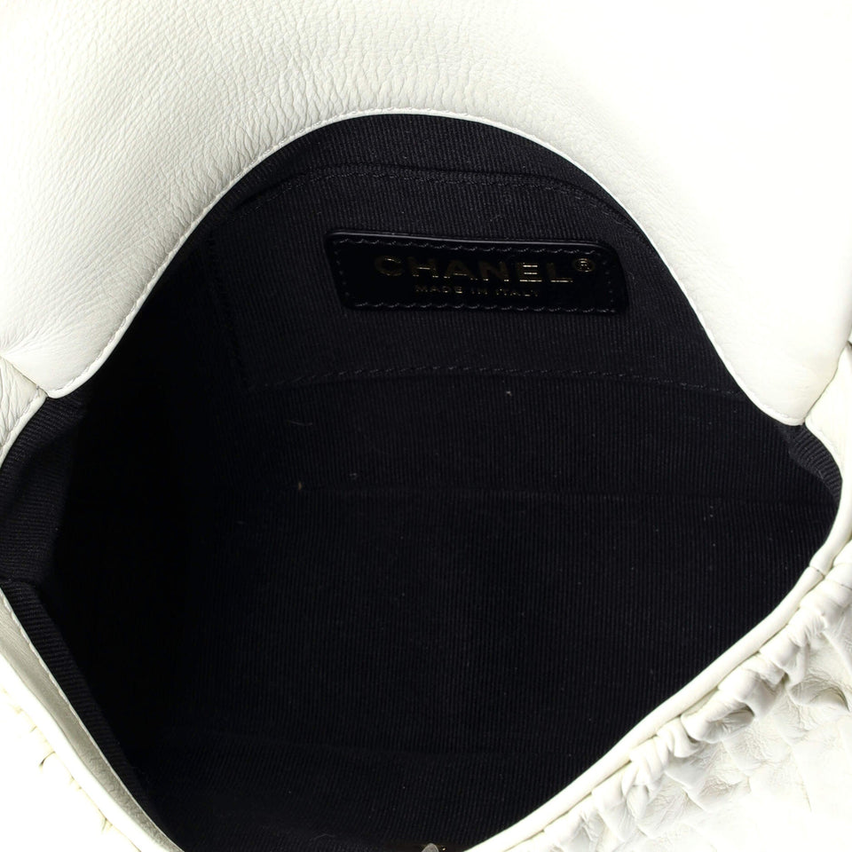 Woven Strap Medallion Chain Flap Bag Quilted Pleated Calfskin Small