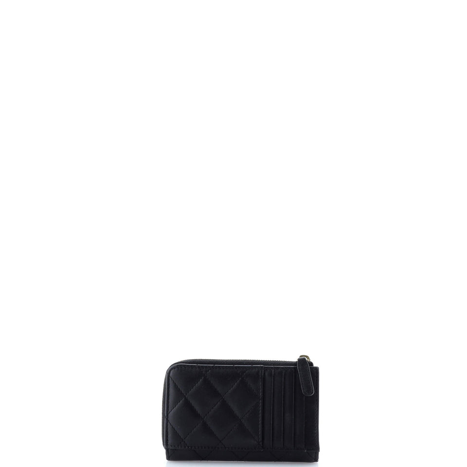 Textured CC Zip Around Card Holder Quilted Lambskin