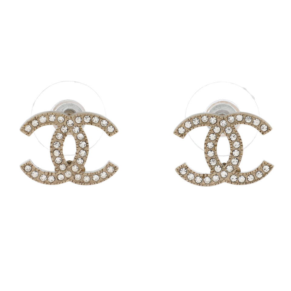 CC Stud Earrings Metal with Crystals