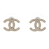 CC Stud Earrings Metal with Crystals