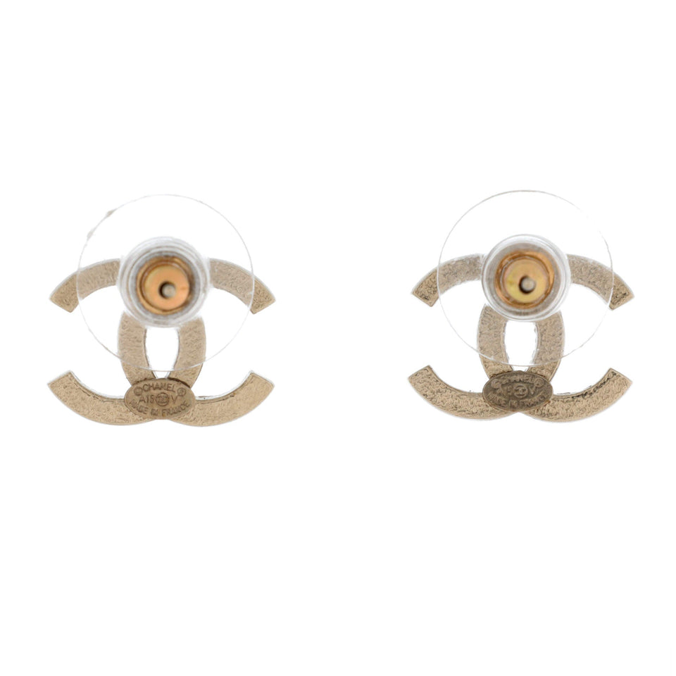 CC Stud Earrings Metal with Crystals