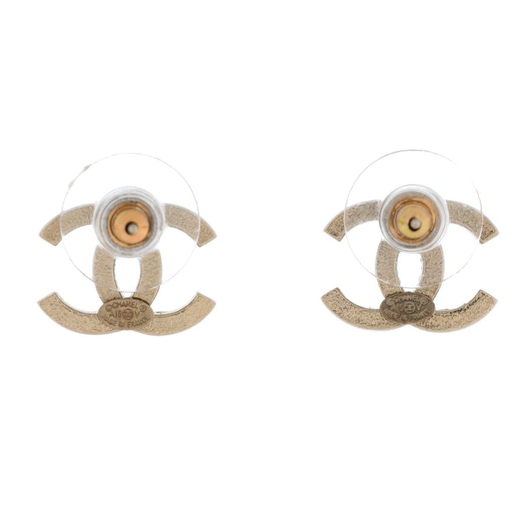 CC Stud Earrings Metal with Crystals