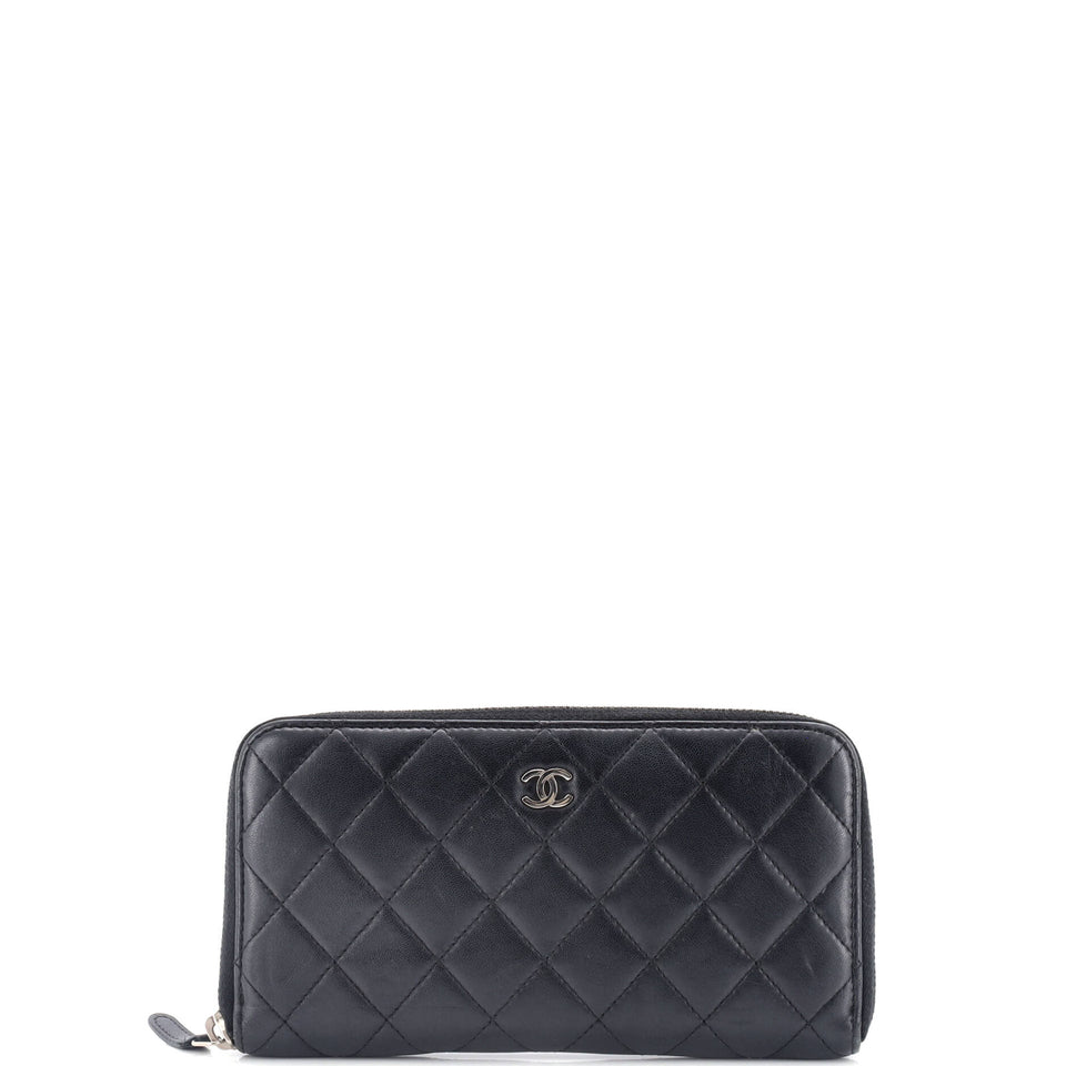 Zip Around Wallet Quilted Lambskin Long