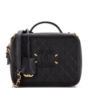 Filigree Vanity Case Quilted Caviar Large