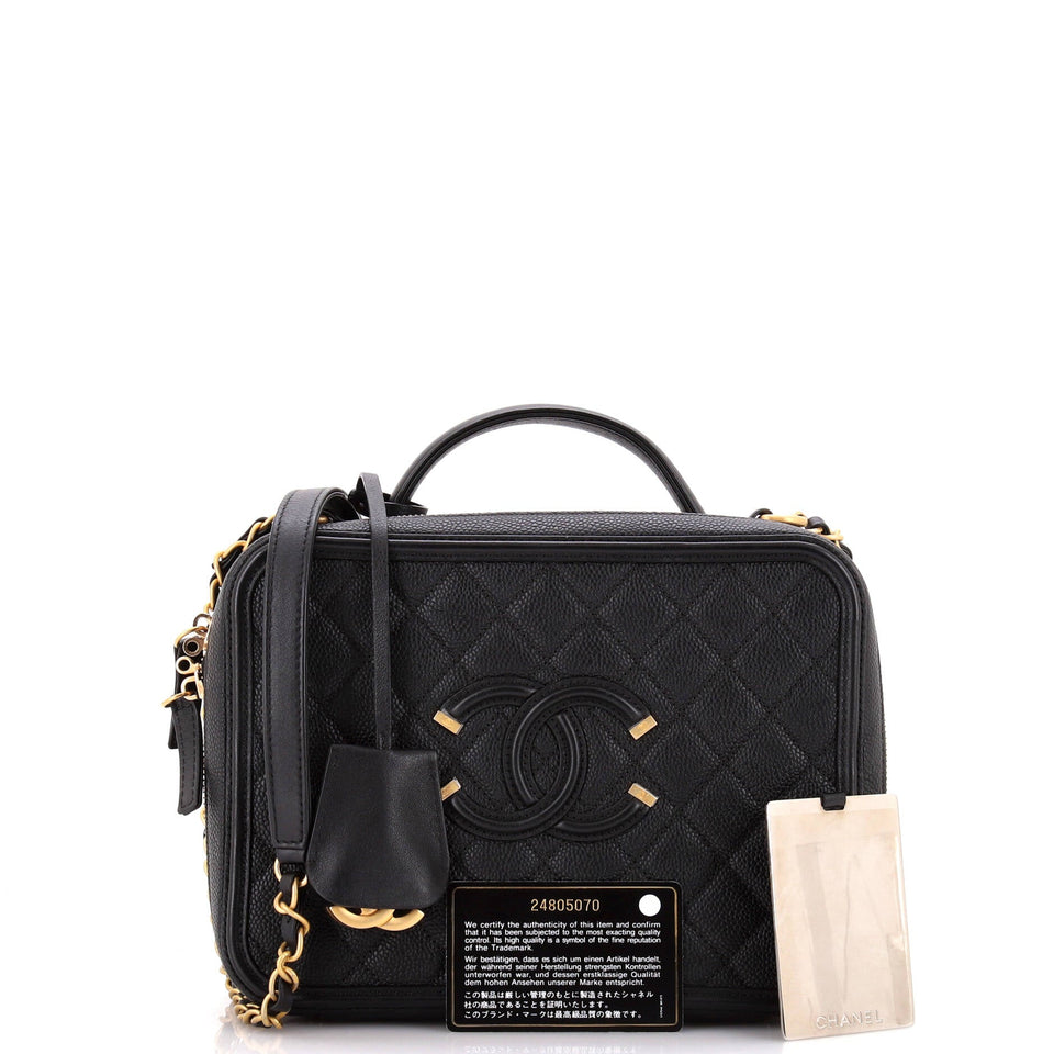 Filigree Vanity Case Quilted Caviar Large