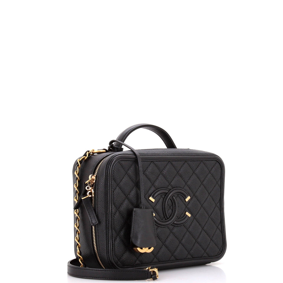 Filigree Vanity Case Quilted Caviar Large